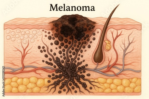 Human Skin Anatomy Showing Melanoma Progression Disease Development Diagram