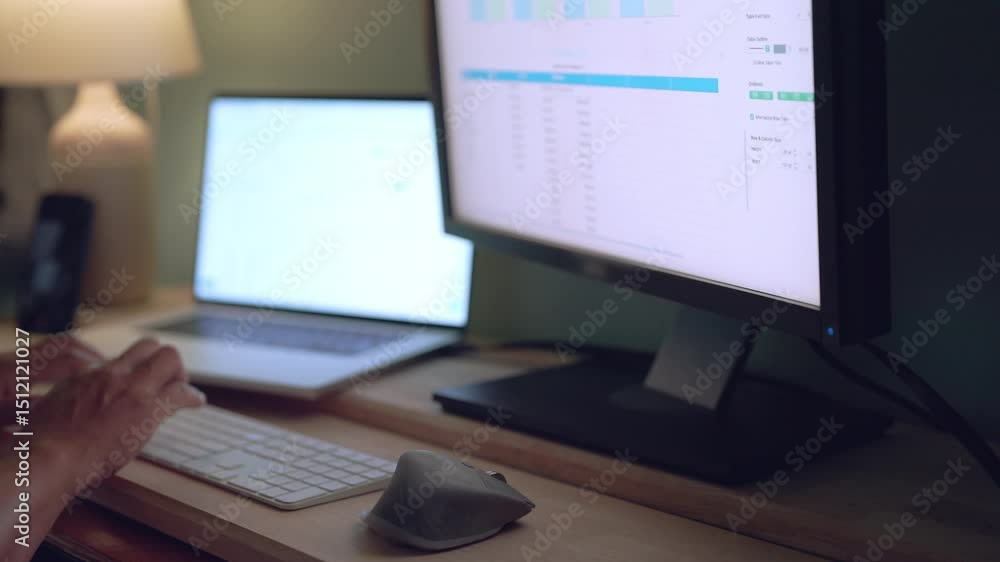 A person is typing on a keyboard in front of a computer monitor. The monitor is displaying a graph A person is typing on a keyboard in front of a computer monitor. The monitor is displaying a graph