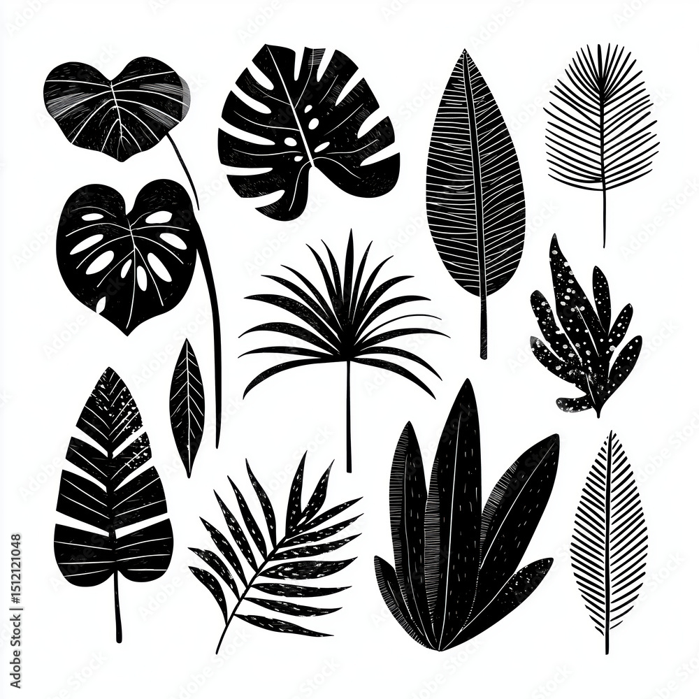 Fototapeta premium Elegant Tropical Leaf Silhouettes , white background cut out PNG