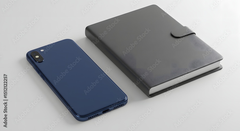 Sleek Dark Notebook and Blue Smartphone Mockup for Business Branding and Technology Designs Sleek Dark Notebook and Blue Smartphone Mockup for Business Branding and Technology Designs