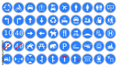 Collection of Blue Circular Traffic Signs