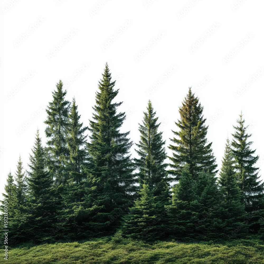 Obraz premium Majestic Pine Forest Scenery , white background cut out PNG