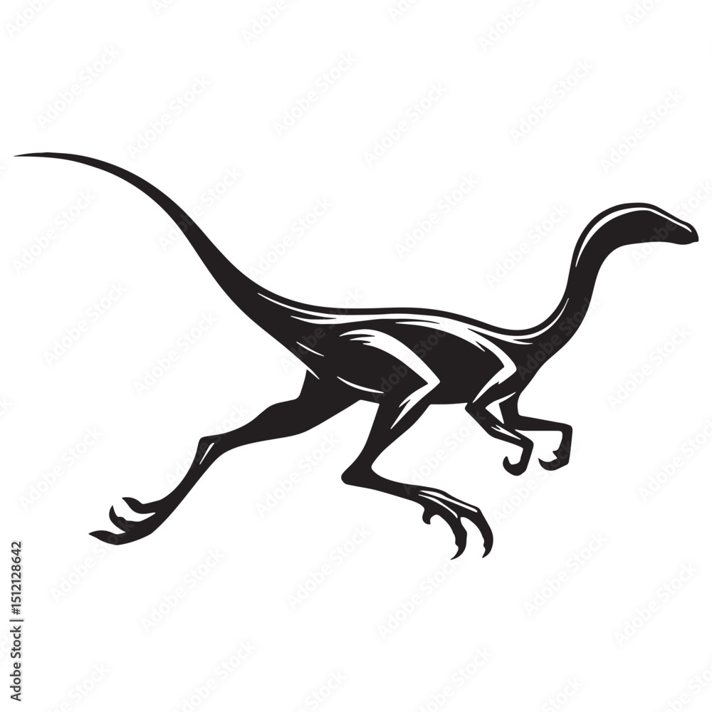 Obraz premium Speedy Gallimimus silhouette with birdlike grace – Gallimimus illustration – Minimalist Gallimimus vector – Dinosaur silhouette