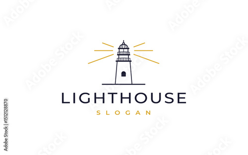 lighthouse line art logo design vector illustration