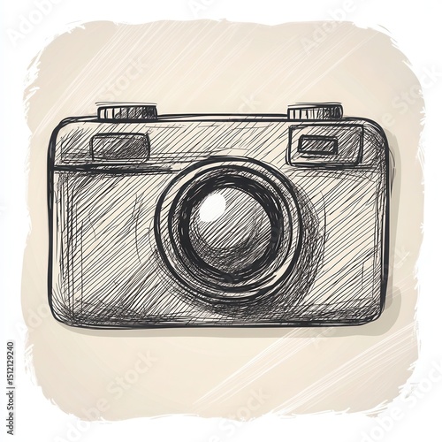 Hand-drawn sketch style app UI icon of photo gallery, pencil lines, playful, artistic 