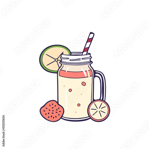 Smoothie Logo in Vintage Style, With a Mason Jar and Fruit Slices