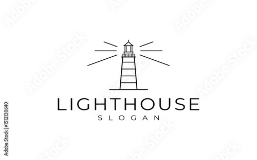 lighthouse line art logo design vector illustration