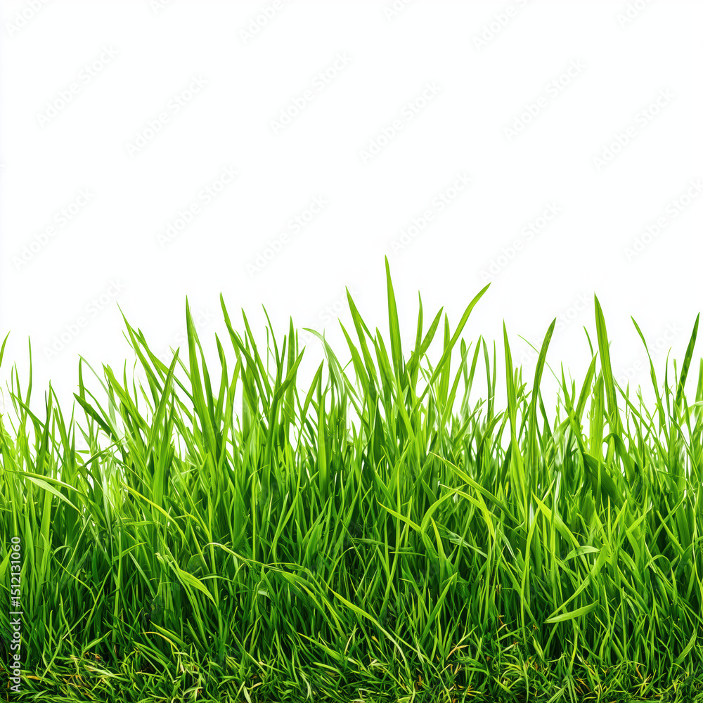 Fototapeta premium Fresh Green Grass Border , white background cut out PNG