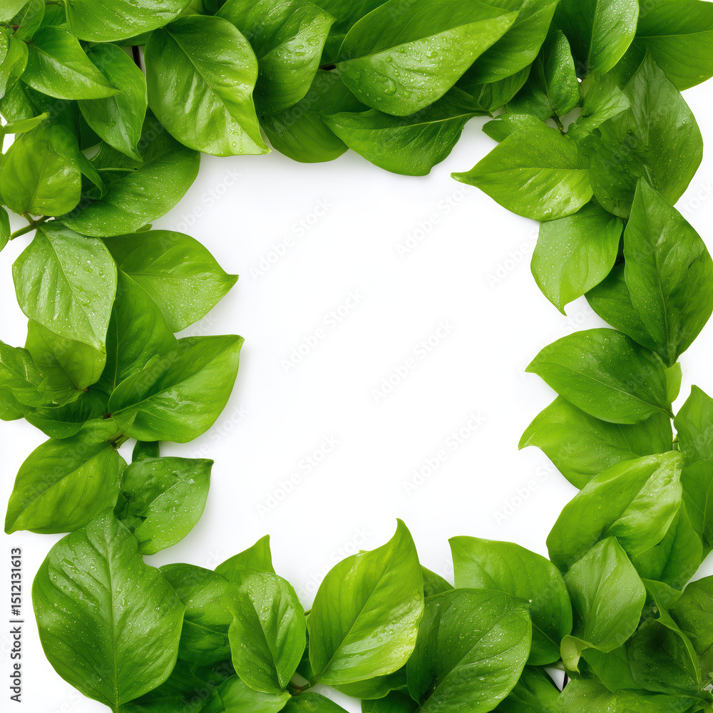 Fototapeta premium Fresh Green Leaves Frame Design , white background cut out PNG
