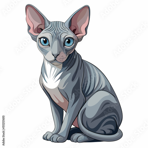 Cartoon Sphynx Pet Vector – Exotic Hairless Breed Drawing