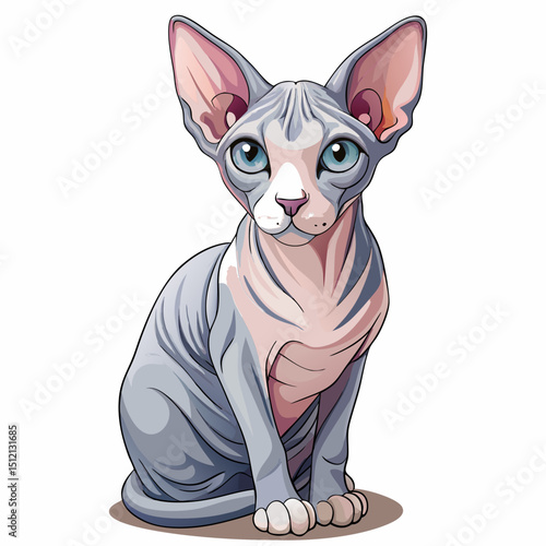 Cartoon Sphynx Cat Vector – Hairless Breed Pet Drawing