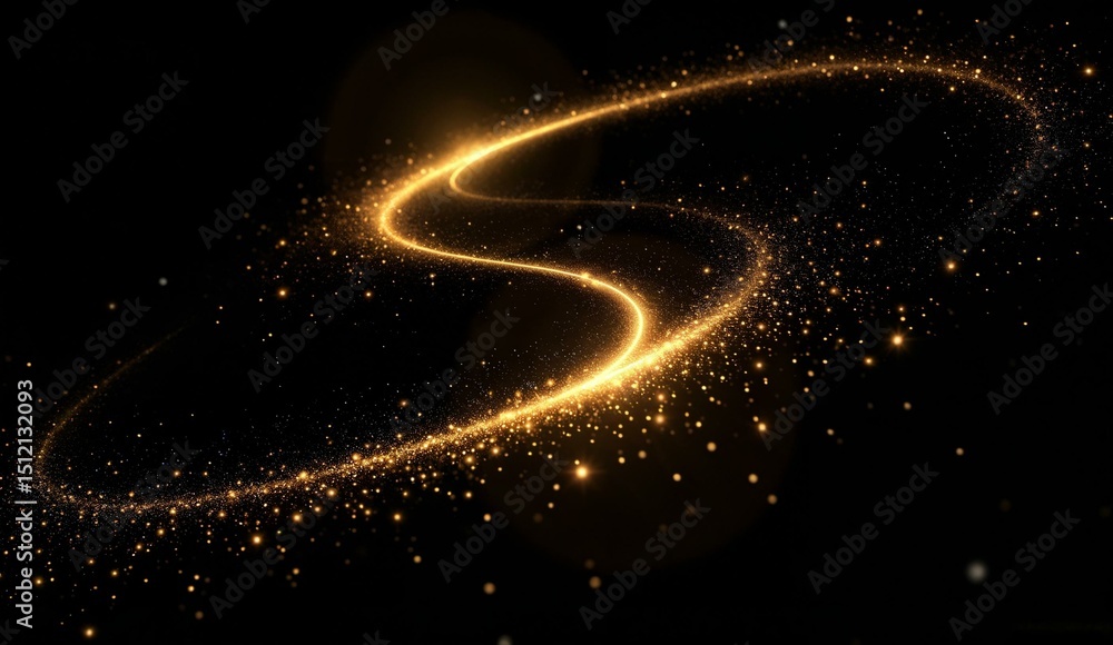 Obraz premium Golden Spiral in Space: A Radiant Pathway Amidst Stars