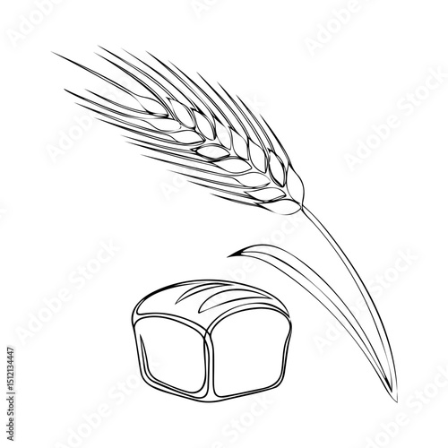 Baking loaf concept for bakery shop with plant wheat in simple linear style. Outline editable stroke. vector illustration.