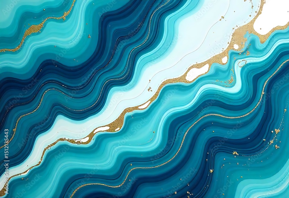 Obraz premium Generative AI Art: Abstract Ocean Blue Gold Swirls Liquid Marble Texture