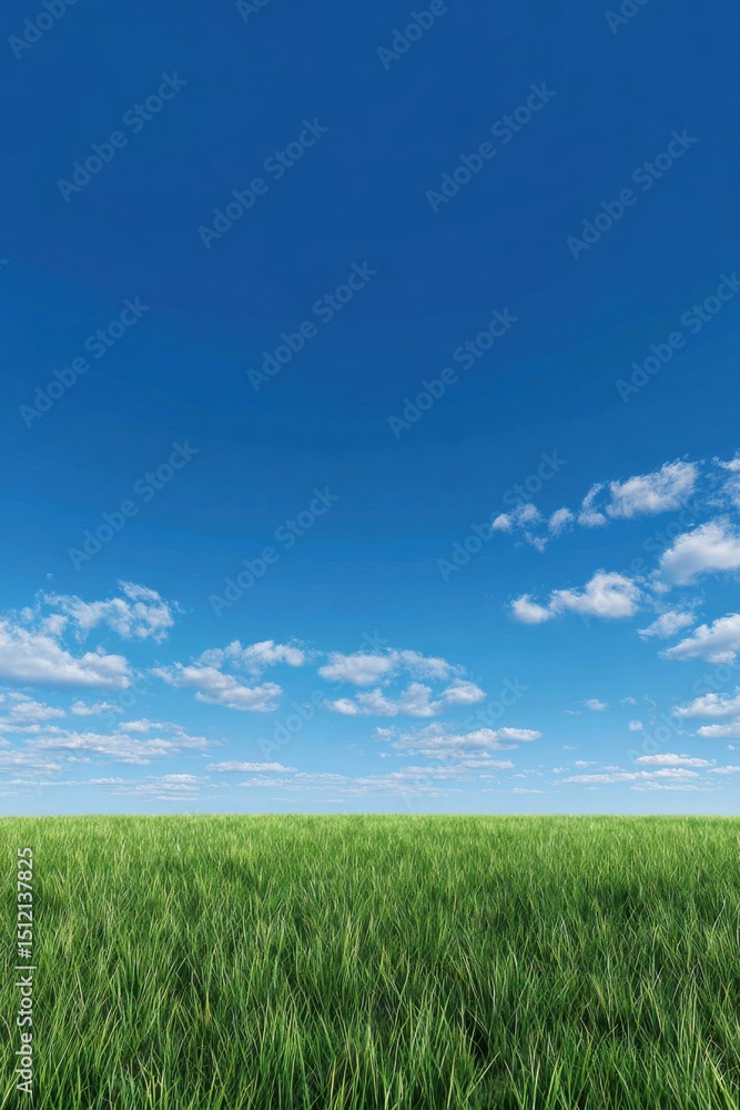 Obraz premium Lush green grass field under clear blue sky nature scene outdoor landscape serene environment panoramic view