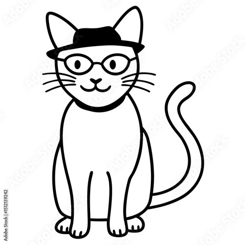 Cat With Glasses Or Hat Full View