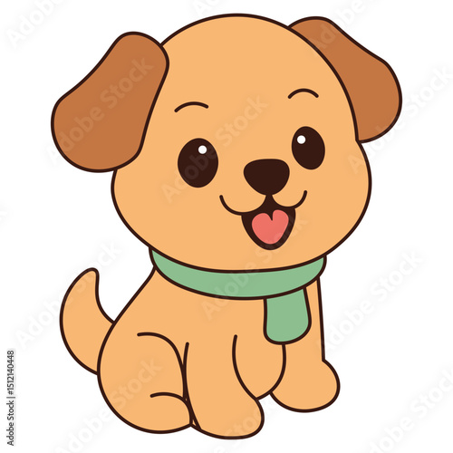 Cute Cartoon Puppy Sitting – Vector Illustration