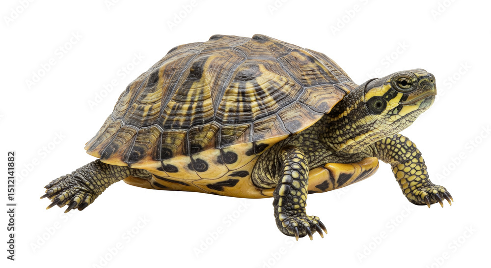 Obraz premium Turtle Walking Isolated on White Background Studio Shot