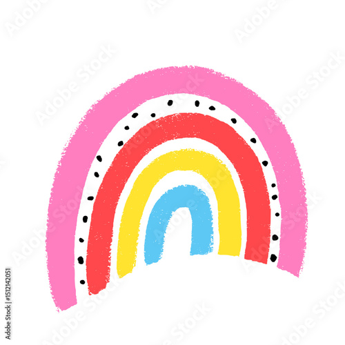 Crayon Rainbow Doodle in Child Style. Hand-Drawn Color Illustration with Pastel Texture and Chalk Stroke