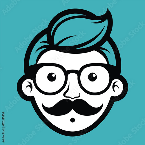 Barber Face with a Bold Hipster Mustache and Round Glasses Vector Illustration