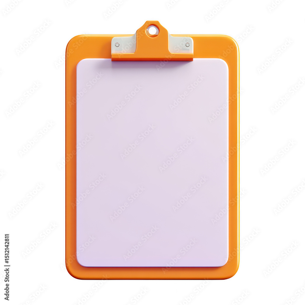Orange clipboard with blank white paper isolated on transparent background Orange clipboard with blank white paper isolated on transparent background