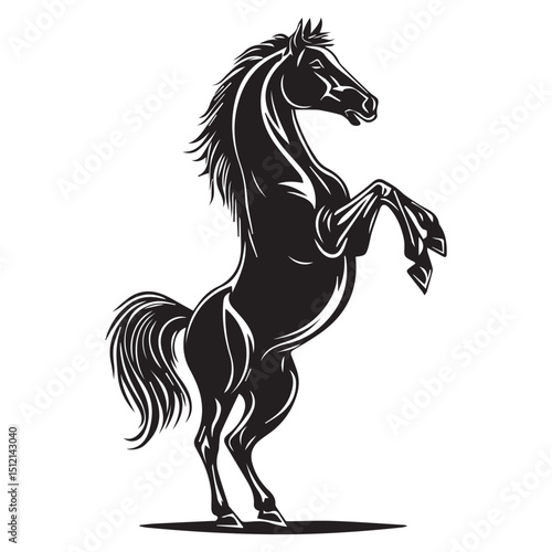 Majestic black stallion rearing up powerful horse