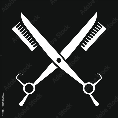 Barber Scissors and Straight Razor Crossed Silhouette Vector Illustration