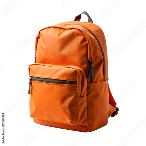 single modern orange pocket backpacks isolated on transparent background