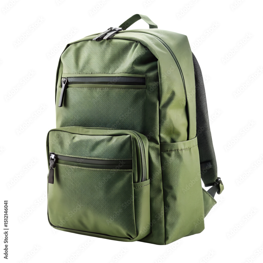 Naklejka premium single modern green pocket backpacks isolated on transparent background