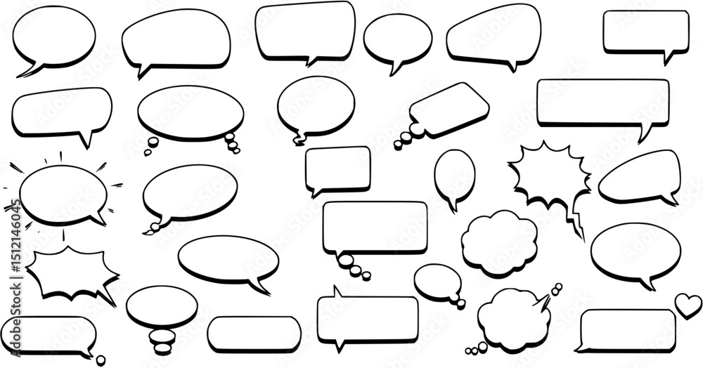 Fototapeta premium Set of speech bubbles. Speak bubble text, cartoon chatting box, message box. Blank empty vector white speech bubbles. Cartoon balloon word design. 