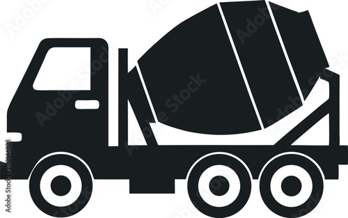 Concrete Mixer Truck Vector Illustration in Black and White Simple Style