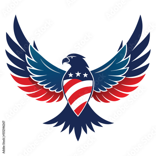 Eagle with American Flag Wings 4th of July Silhouette Vector Illustration
