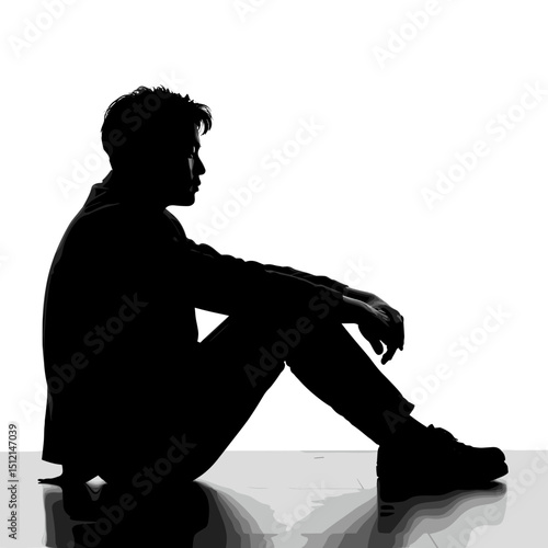 Silhouette of a man sitting with legs crossed in side profile  
