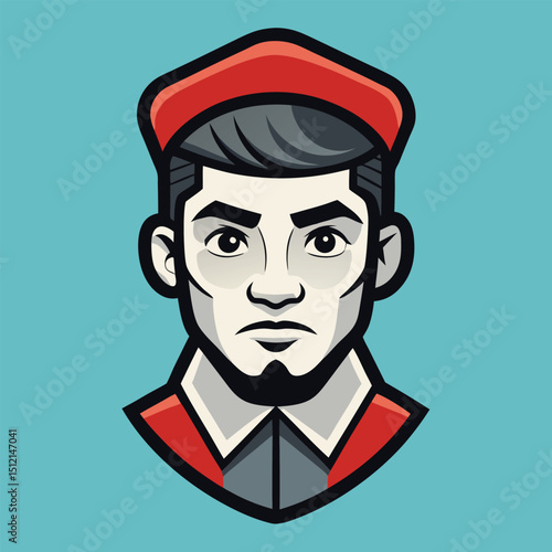Flat Vector Design of a Modern Barber Face with a Beard Vector Illustration