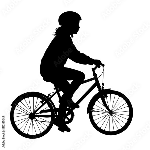 Child riding bike silhouette in profile view  