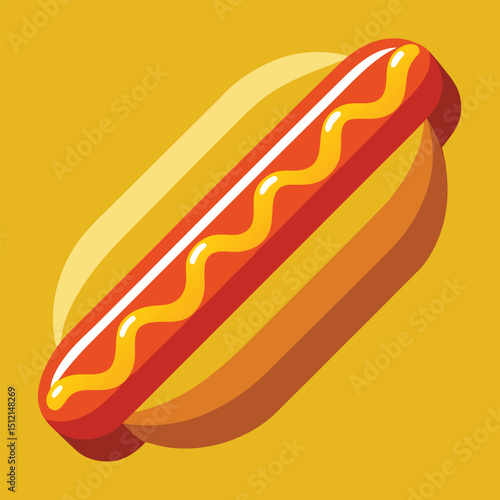 Hot Dog with Striped Mustard Ketchup Cartoonish Vector Illustration