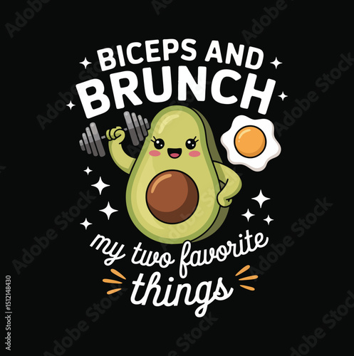 Cartoon Avocado Lifting Dumbbell with Fried Egg on Transparent Background Design