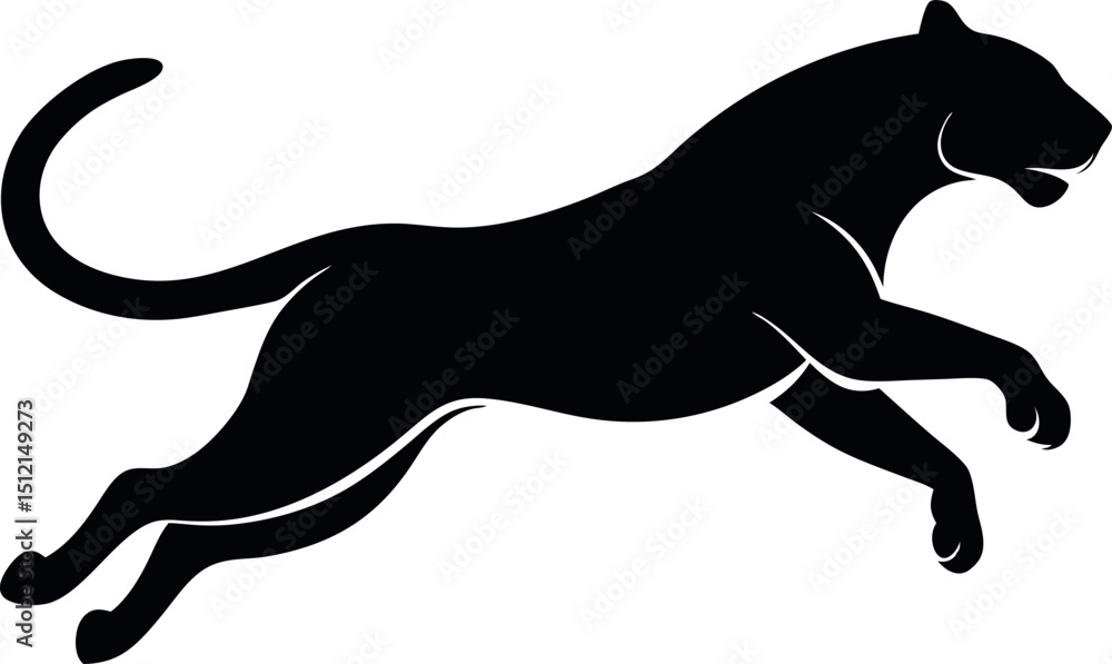 Naklejka premium Sleek Black Panther Silhouette Leaping Forward with Grace and Power