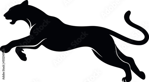 Black Panther Silhouette Leaping with Open Mouth Vector Illustration