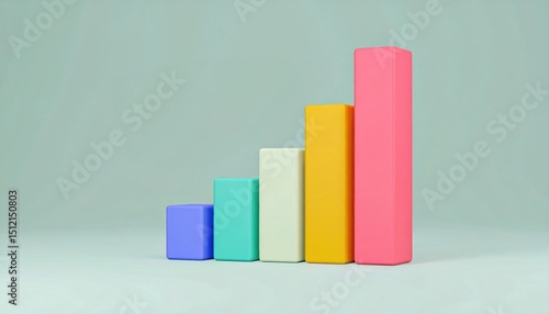 Free Download A colorful 3D bar graph with five ascending rectangular bars on a plain background. - GFXLoad