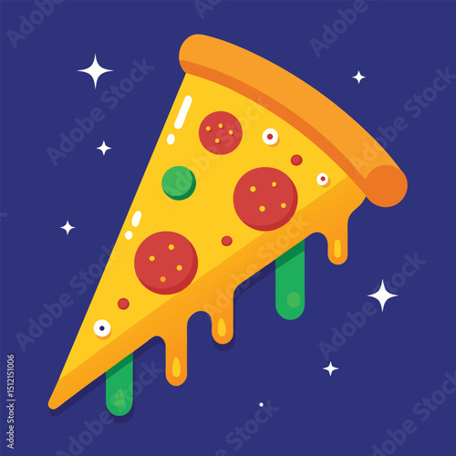 Pizza Slice with Star Pepperoni Gooey Cheese Festive Vector Illustration
