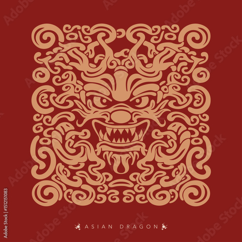 Asian dragon totem, vector illustration texture, creative ancient geometric background