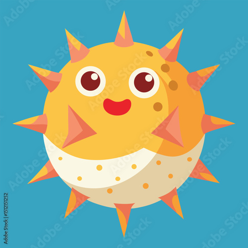 Pufferfish Inflated into Star Shape Vector Illustration