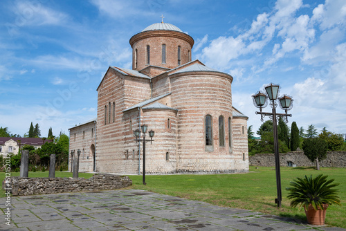 View of the ancient Cathedral of St. Andrew the First-Called on a sunny May day. Pitsunda, Abkhazia