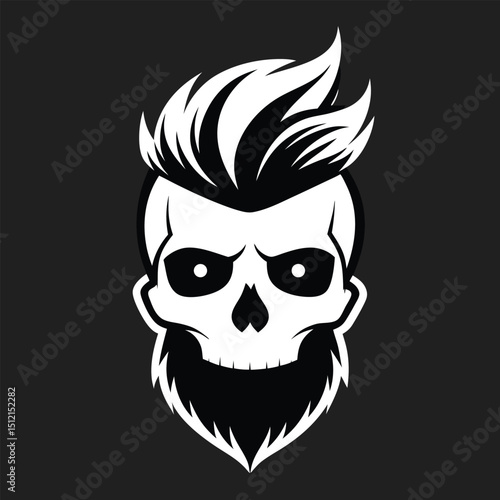 Skull with Barber Fade Haircut Silhouette Edgy Design Vector Illustration