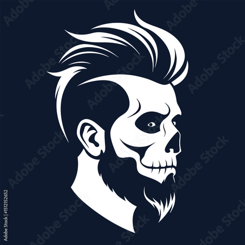 Tattooed Barber Skull with Fade Haircut Silhouette Vector Illustration