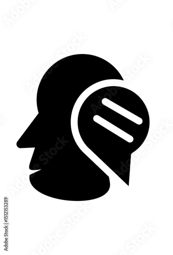 Speaking head symbol for communication. Human profile with speech bubble icon.