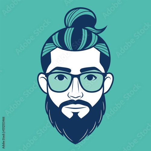Trendy Hipster Barber Face with Round Glasses Manly Style Vector Illustration