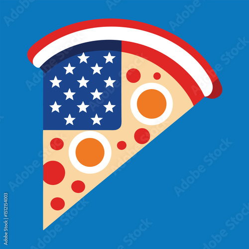 USA Flag Shaped Pizza Pepperoni Stars Vector Illustration