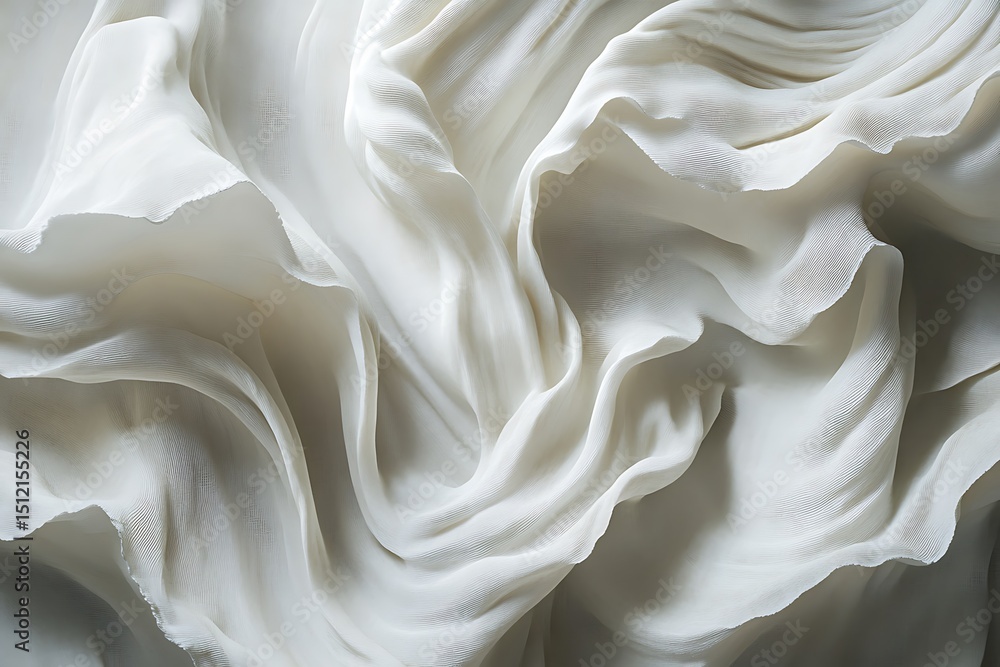 Obraz premium Draped White Fabric Soft Texture Elegant Flowing Waves